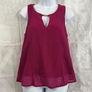 Ellen Tracy small  Fuchsia Texture top Overlay Sleeveless blouse gold Embe